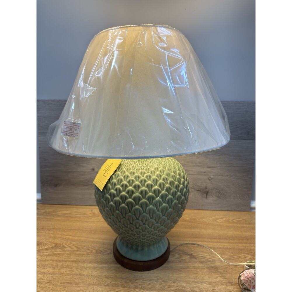 Ralph Lauren Green Pineapple Lamp 26” Shade Ceramic & Wood Base~New with Tag